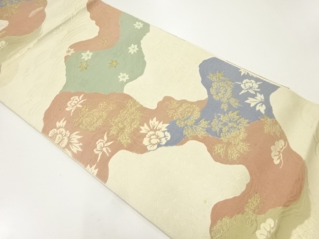 アンティーク　道長取りに草花模様織出し袋帯（材料）